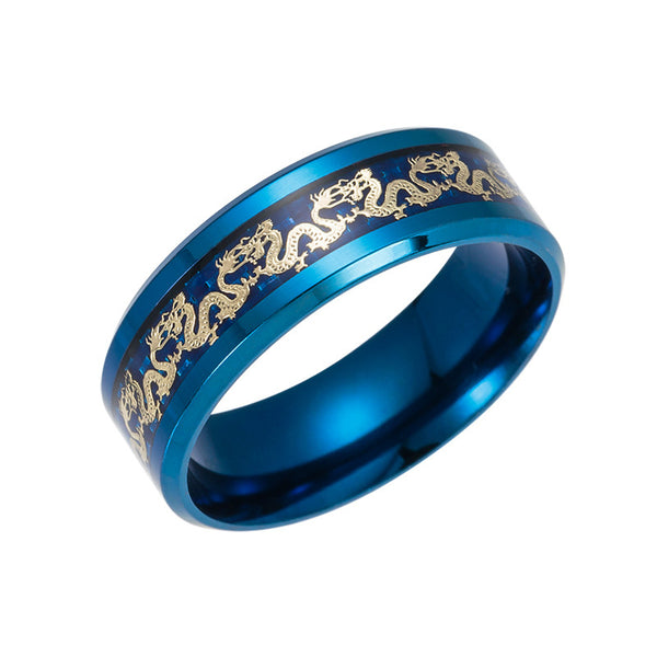 Ethnic Chinese Dragon Pattern Finger Ring Retro Titanium Steel Finger Rings Fashion Jewerly For Men