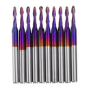 Drillpro 10pcs 3.175mm Shank Blue Coated Spiral Ball Nose End Mill 0.8-3.175mm CNC Milling Cutter