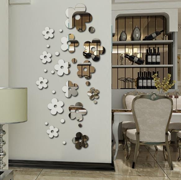 3D Plum Blossom Silver DIY Shape Mirror Wall Stickers Home Wall Bedroom Office Decor