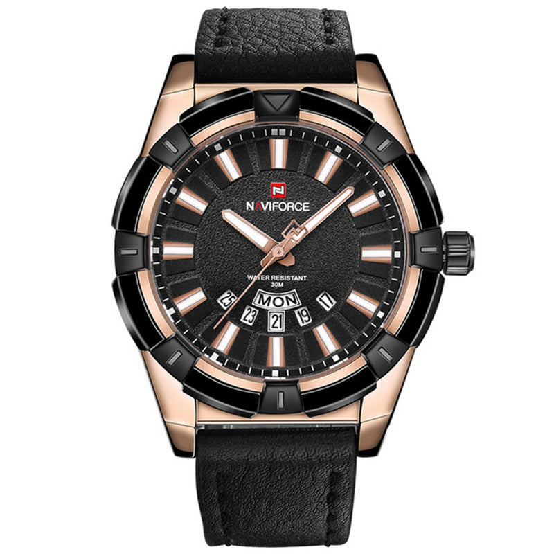 NAVIFORCE 9118 Waterproof Calendar Men Wrist Watch Casual Leather Strap Quartz Watches