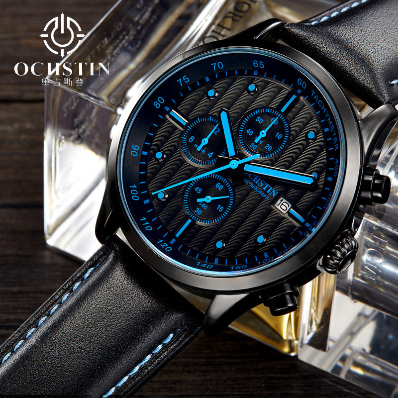 OCHSTIN GQ042B Luxury Men Quartz Watch Fashion Sub-dail Leather Straps Sport Watch