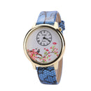 Flower and Bird Quartz Watch Casual Style Leather Strap Women Wrist Watches