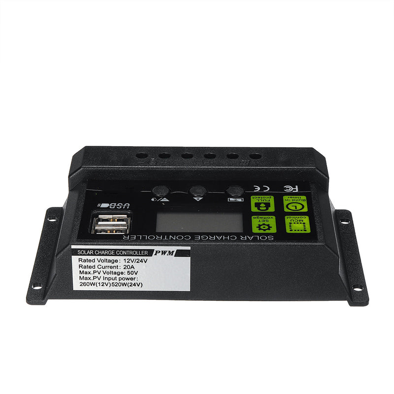PWM 20A 12V/24V Auto Solar Panel Solar Charge Controller Battery Charge Adapter LCD USB