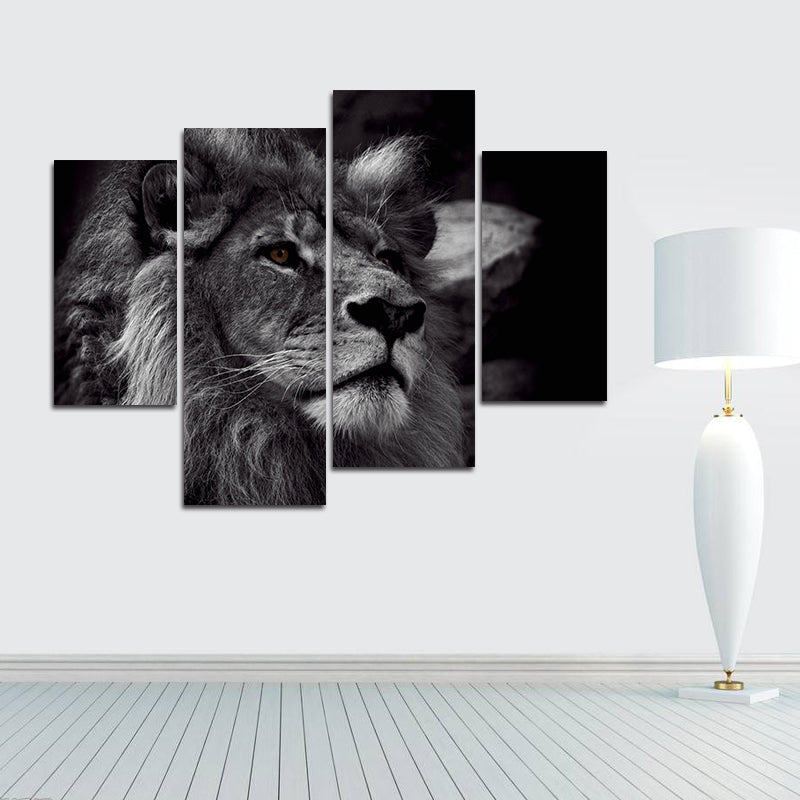Miico Hand Painted Four Combination Decorative Paintings Lion Head Wall Art For Home Decoration