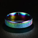 6mm Trendy Stainless Steel Magic Frosted Rainbow Color Black Couple Ring