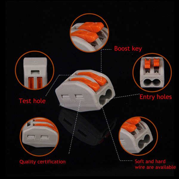 10pcs Spring Lever Push Fit Reuseable Cable 2 Wire Pole Insulating Material