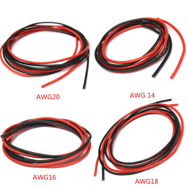 DANIU 2M AWG Soft Silicone Flexible Wire Cable 12-20 AWG (1 Meter Red + 1 Meter Black)
