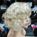 Women Short Light Blonde Wavy Curly Hair Cosplay Party Wig