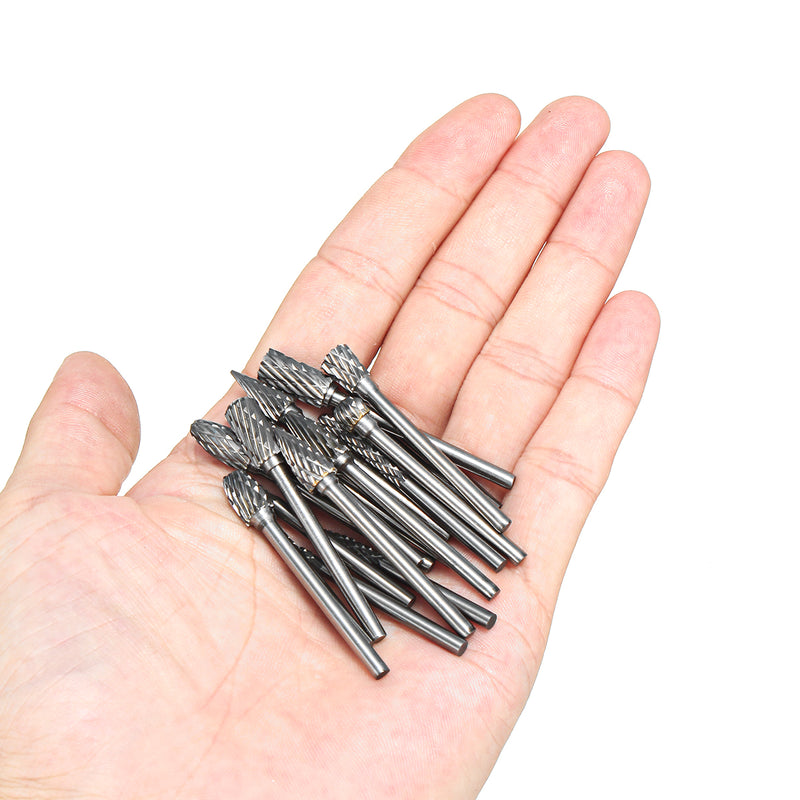 20pcs Solid Carbide Rotary Burrs Drill Bit Tungsten Steel Double Cut Grinder Shank Rotary File