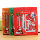 Languotu 817 9 Pcs Christmas Stationery Set Santa Pencils Ruler Eraser Solid Glue Pencil Sharpener Scissors School Students Supplies Christmas Gift Box