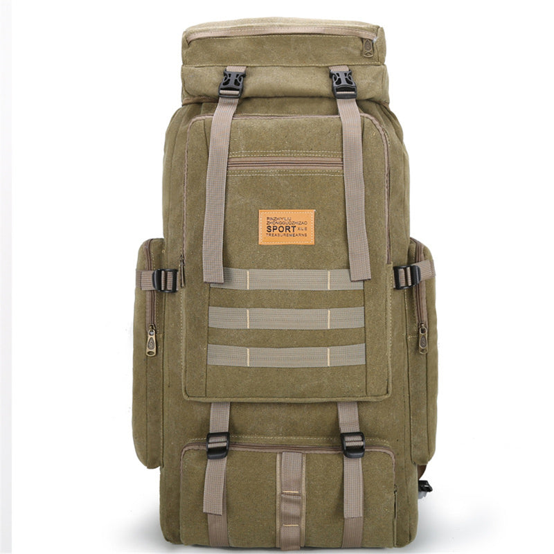 80L Large Capacity Outdoor Military Hiking Canvas Backpack Rucksack Travel Bags