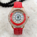 Fashion Ladies Dress Colorful Leather Band Crystal Women Quartz Watch