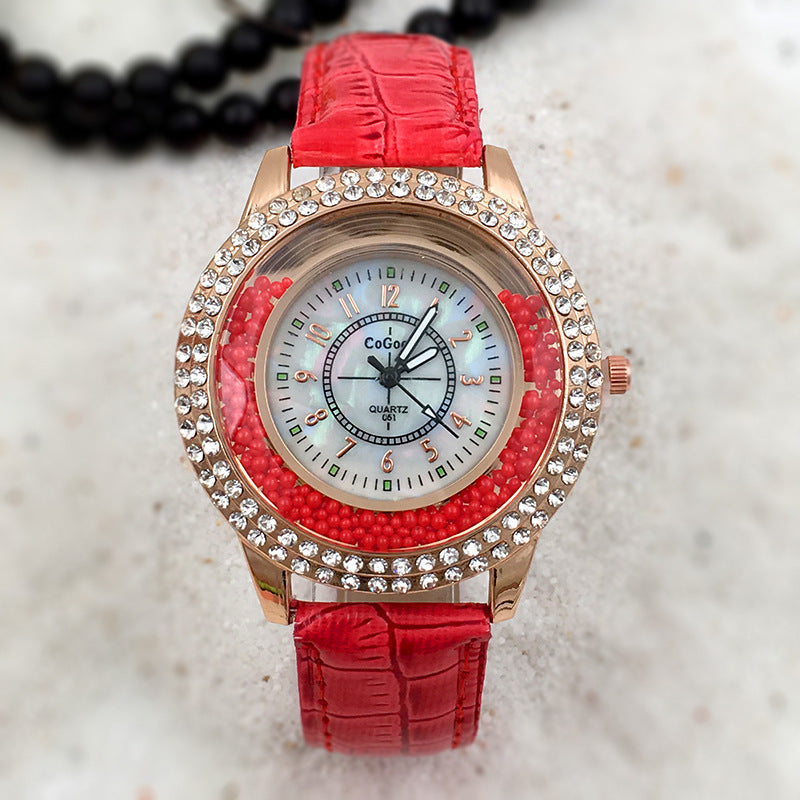 Fashion Ladies Dress Colorful Leather Band Crystal Women Quartz Watch