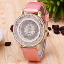 Crystal Shining Dress Ladies Watch Rose Gold Case Leather Strap Quartz Watches