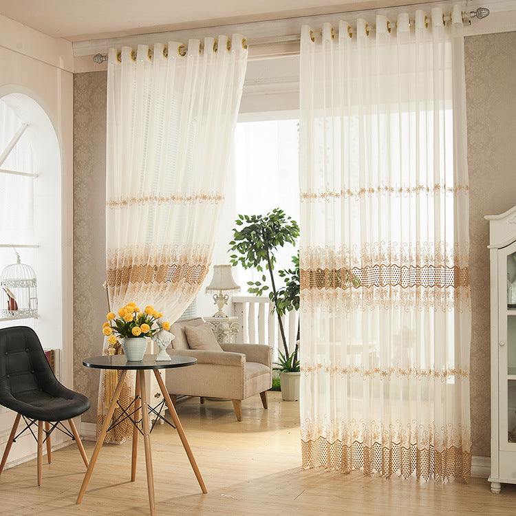 2 Panel White Jacquard Printed Sheer Tulle Curtains Bedroom Living Room Hollow Out Window Screening