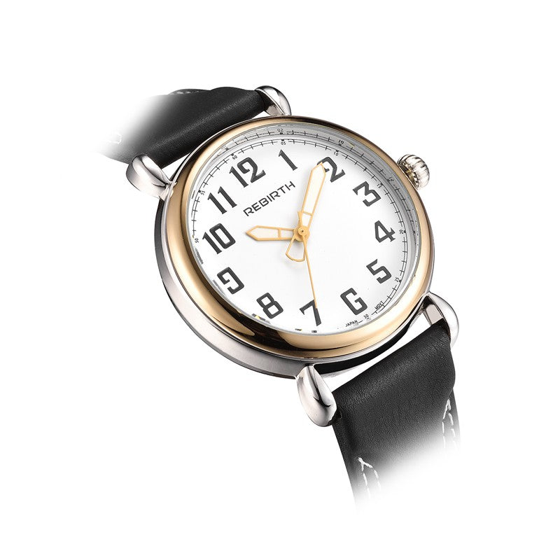 REBIRTH RE032 Gold Case Male Wristwatch Leather Band Quartz Movement Watch