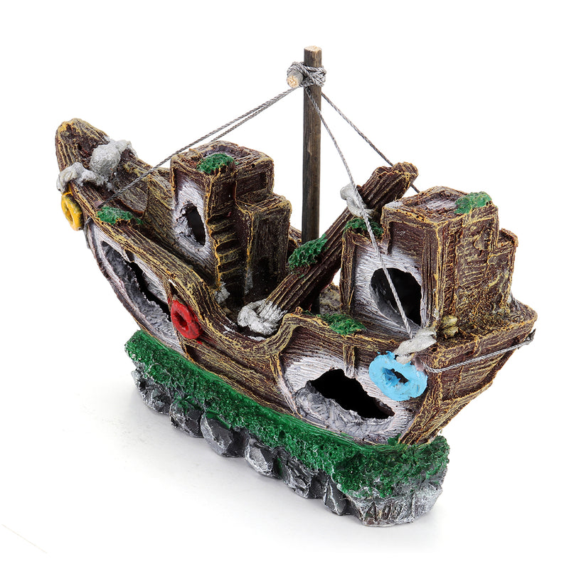 Aquarium Ornament Wreck Sailing Boat Sunk Ship Destroyer Fish Tank Cave Decorations