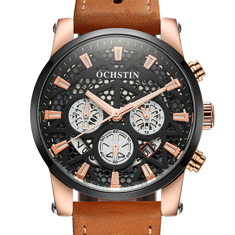 OCHSTIN GQ067B Working-dials Calendar Creative Wrist Watch Leather Strap Quartz Watches