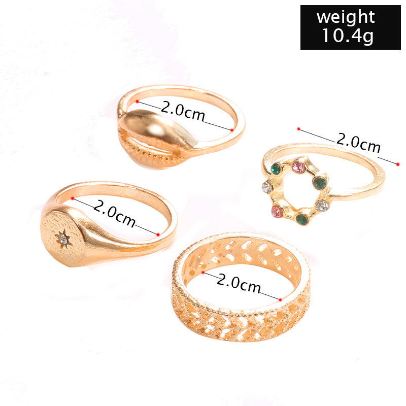 4 Pcs  Fashion Hollow Carved Shell Ring Diamond Ring