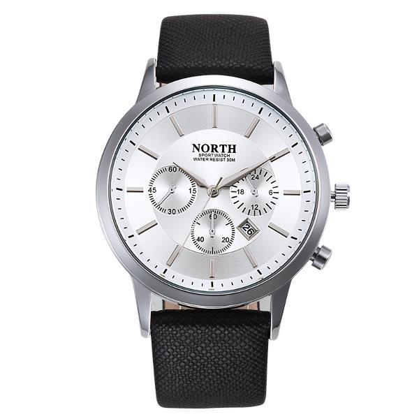 NORTH 6009 Fashion Men Quartz Watch Casual Decorative Little Dails Leather Strap Wristwatch