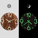 12" Luminous Wall Clock Quartz Wooden Silent Non Ticking Dark Home Room Decor