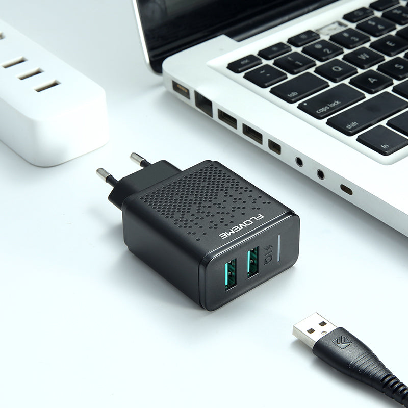FLOVEME 2.4A Dual USB Ports Phone Charger EU Plug for Oneplus 6T Pocophone f1 S9 Xiaomi Mi8 Note 9