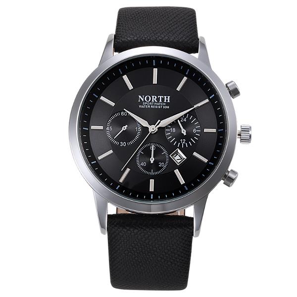 NORTH 6009 Fashion Men Quartz Watch Casual Decorative Little Dails Leather Strap Wristwatch