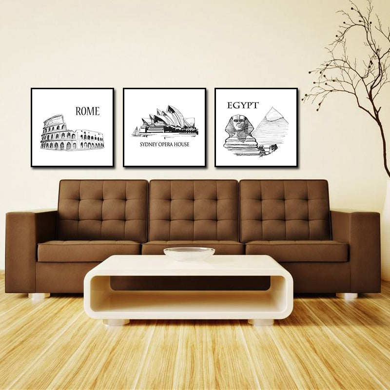 Miico ALTB Hand Painted Three Combination Decorative Paintings Architecture Wall Art For Home Decoration