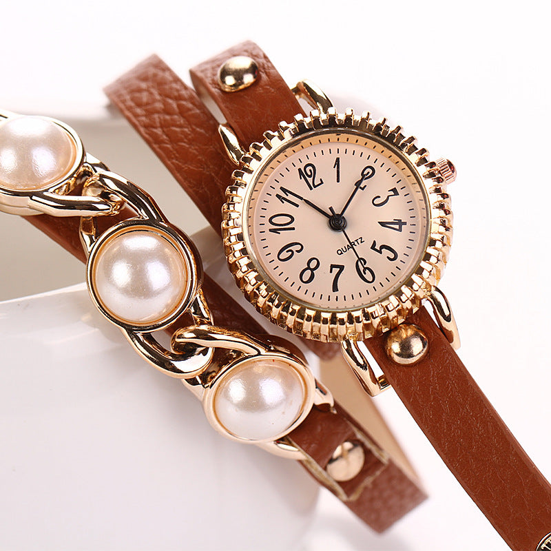 Fashion Three Pearl Women Watch Ladies Dress Watch Bracelet Quartz Watch