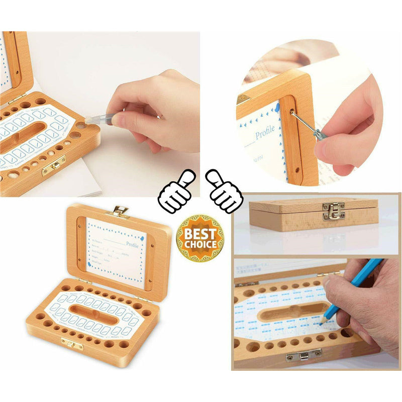 Wooden Kids Baby Tooth Box Milk T eeth Organizer Flip Cover Collect Storage Box Cutton Boy Girl Gift Kid Present Photo Note Case Tool Box