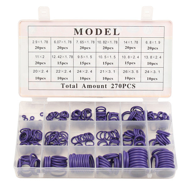 Suleve MXRW1 R22/R134a Air Conditioning O-Ring Rubber Rings Waterproof Washer 270Pcs