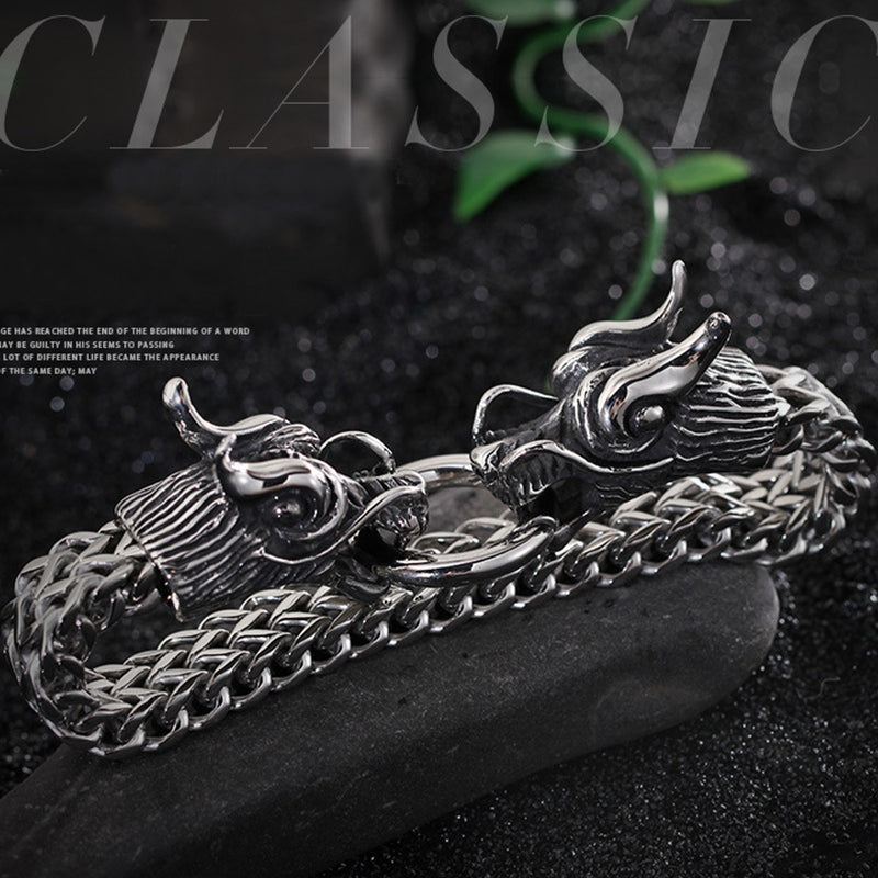 Cool Heavy Stainless Steel Silver Dragon Head Cuff Bangle Men's Bracelet