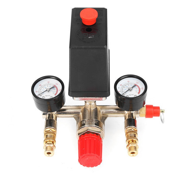 90-120PSI Air Compressor Pressure Switch Control Valve Manifold Regulator Gauge