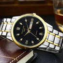 FEDYLON Men Fashion Style Full Steel Week Day Display Crystal Dial Quartz Watch
