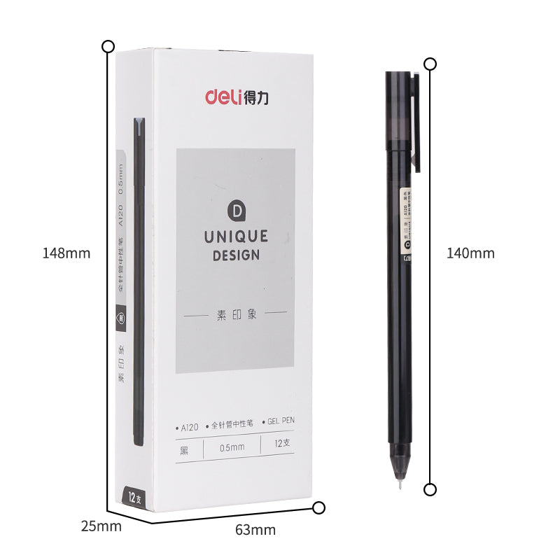 XIAOMI Ecosystem Deli A120 12 Pcs/Box Gel Pens 0.5mm Full Needle Nib Black Ink Black/Blue Pen Barrels Random Delivery