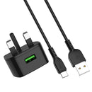 HOCO C70B UK QC3.0 Charger Power Adapter With Type-C Cable For Tablet Smartphone