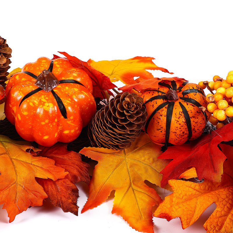 60cm Christmas Maple Leaves Pumpkin Berry Wreath Garland Door Hanging Craft Decorations
