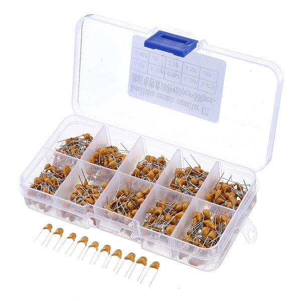 500pcs 10Values*50pcs 0.1uF-10uF(104~106) 50V Multilayer Ceramic Capacitor Assorted Kit Assortment Set with Storage Box