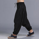 Men Yoga Loose Drop Crotch Pants Male Casual Harem Pants Elastic Cotton Linen Bloomers Trousers