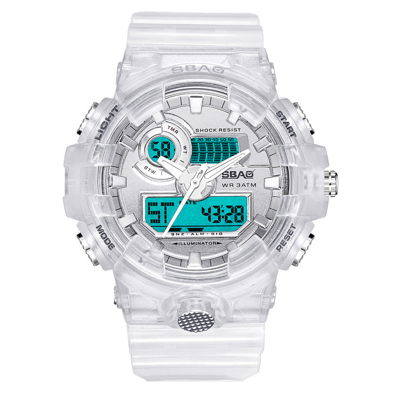 SBAO 8018 Waterproof LED Display Dual Display Watch Transparent Digital Watch