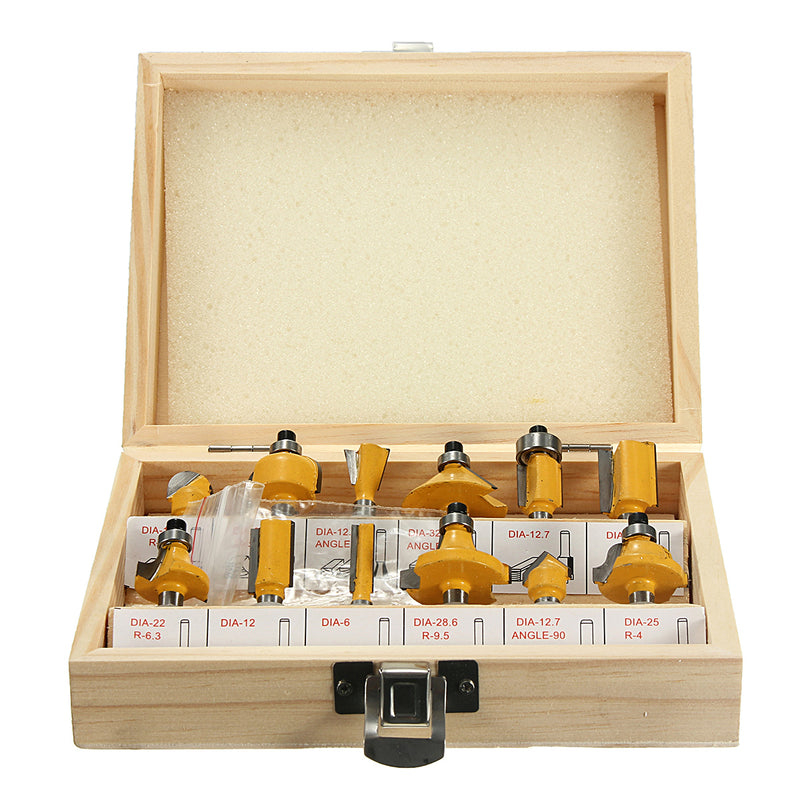 12pcs 1/4 Inch Shank Router Bit Set Tungsten Carbide Woodworking Cutter Rotary Tool