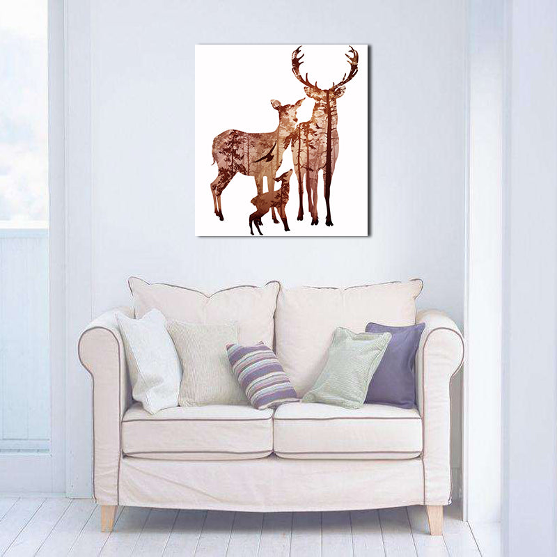 Miico Hand Painted Oil Paintings Simple Style Deer Family A Wall Art For Home Decoration Painting