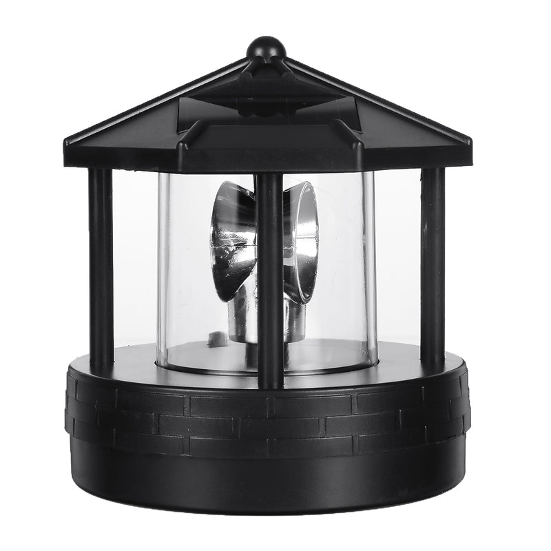 Black LED Solar Powered Lighthouse 360 Rotating Light Outdoor Garden Desk Lamp