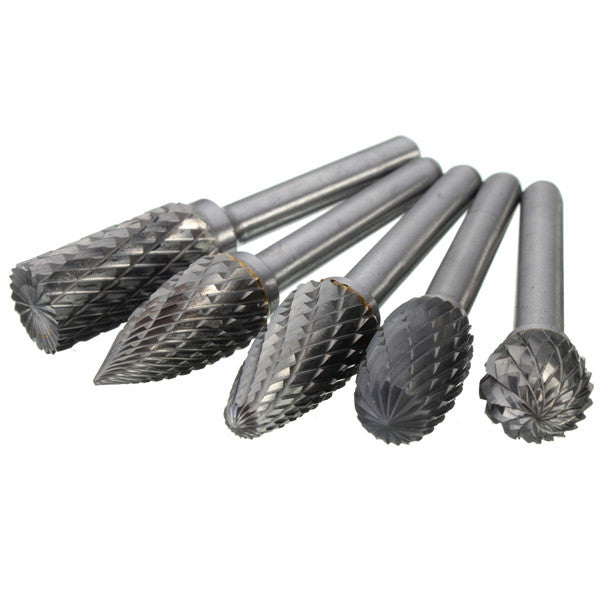 5pcs 6mm Shank Tungsten Carbide Burr 8/12mm Head Rotary Cutter files Set