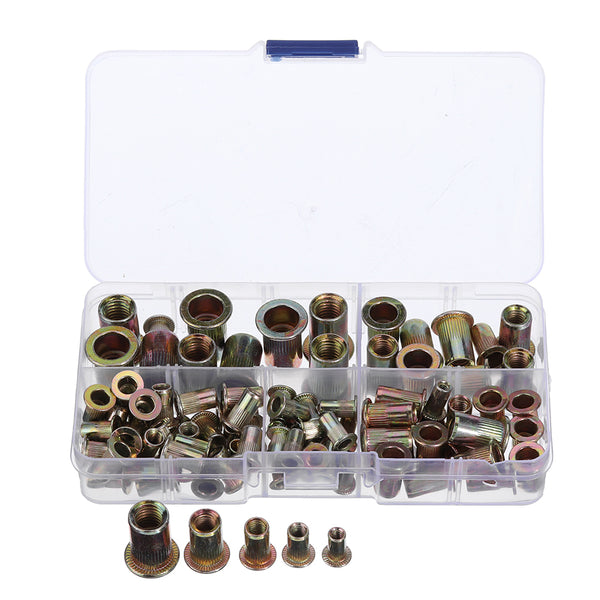 Suleve MXRN3 100Pcs M3/M4/M5/M6/M8 Zinc Plated Rivet Nut Threaded Countersunk Head Insert Nut Tool Kits