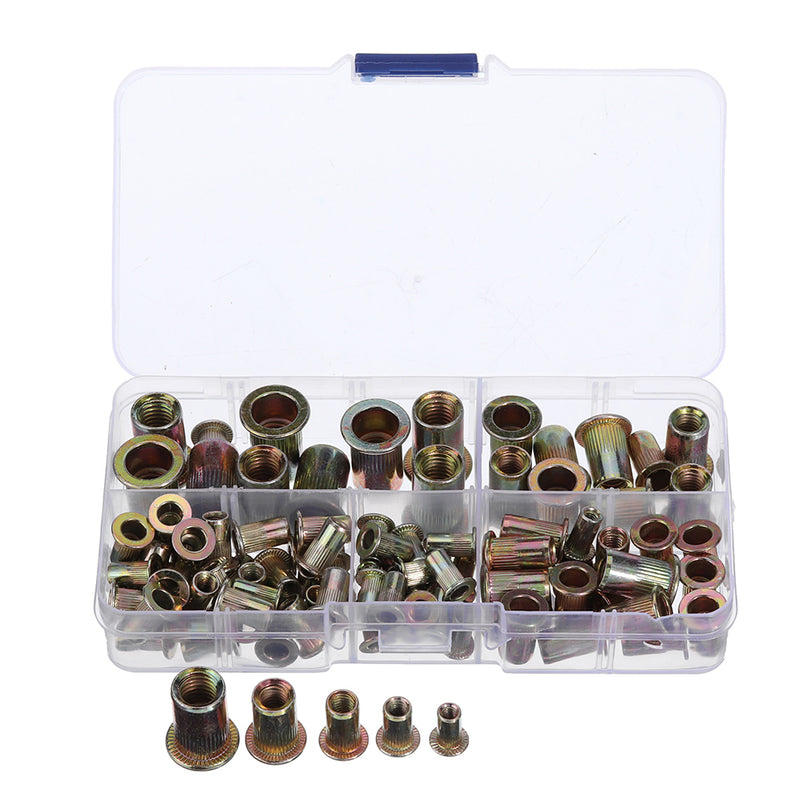 Suleve MXRN3 100Pcs M3/M4/M5/M6/M8 Zinc Plated Rivet Nut Threaded Countersunk Head Insert Nut Tool Kits
