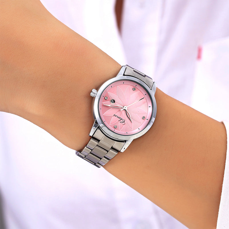 CHENXI 303L Luxury Flower Dial Case Ladies Watches Stainless Steel Strap Quartz Watches