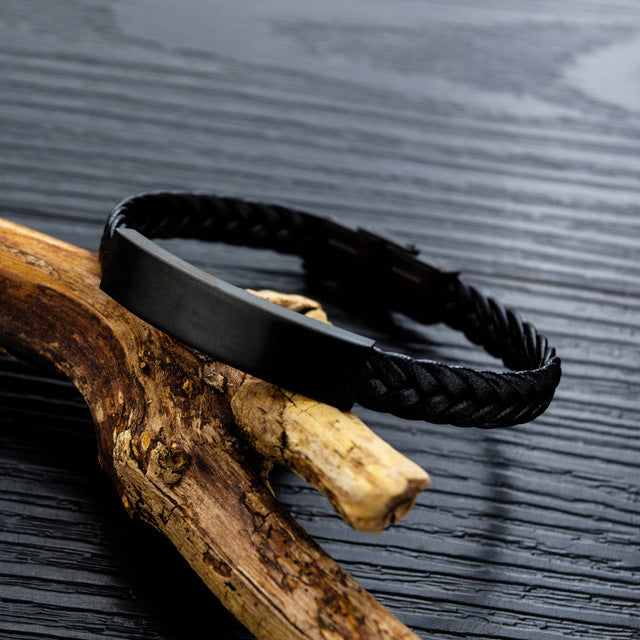 Titanium Steel Men's Woven Leather Bracelet