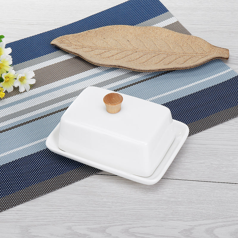 Porcelain Butter Dish With Lid Holder Serving Storage Tray Plate Storage Container Pizza Plate
