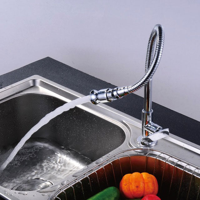 Kitchen Sink Single Lever Faucet Flexible Chrome Brass Pull Out Spring Tap